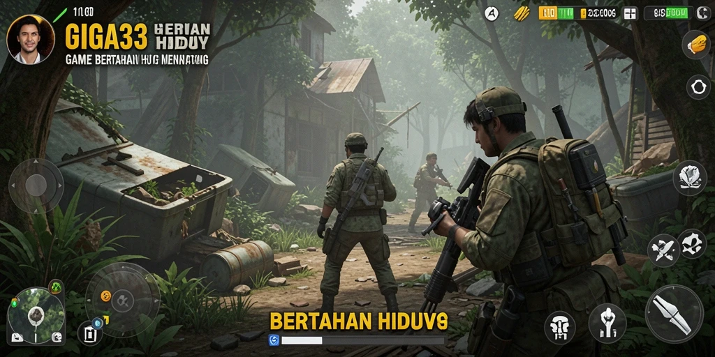 Tampilan antarmuka GIGA33 yang mencerminkan suasana Bertahan Hidup.