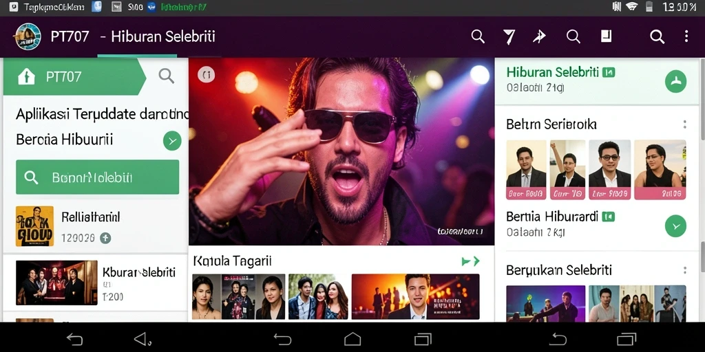Tampilan antarmuka utama PT707 dengan berita selebriti terbaru.