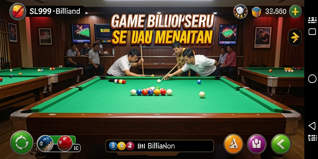 Antarmuka menarik permainan Billiard SL999 dengan kontrol intuitif.