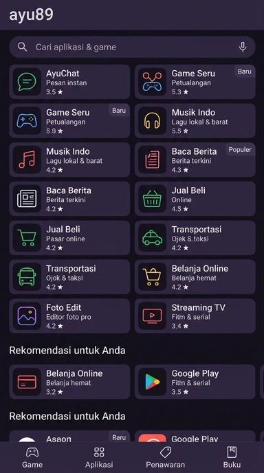 Tampilan katalog aplikasi ayu89